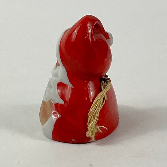 Vintage Japan Santa Bell Ornament Ceramic Red White “Seasons Greetings” 1.75" - Picture 2 of 9